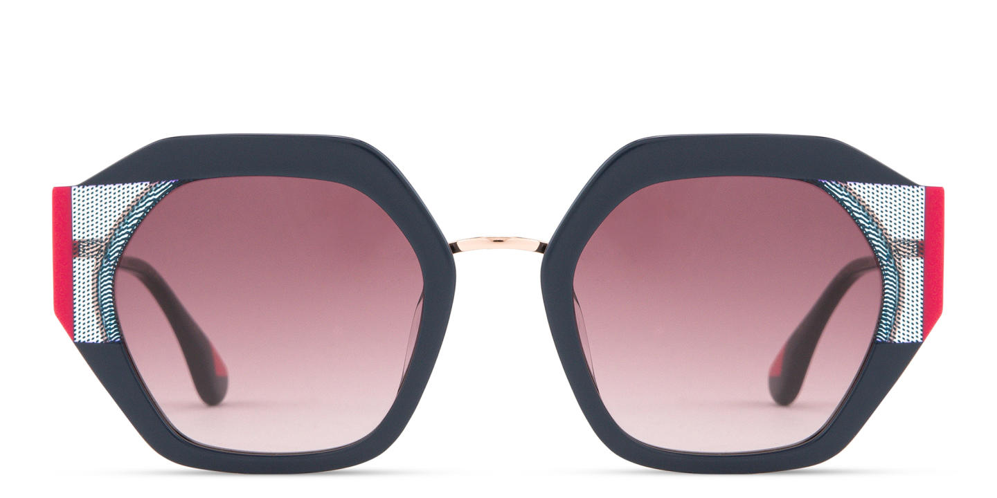 Shop Woodys Ariadna Irregular Sunglasses in Purple online.