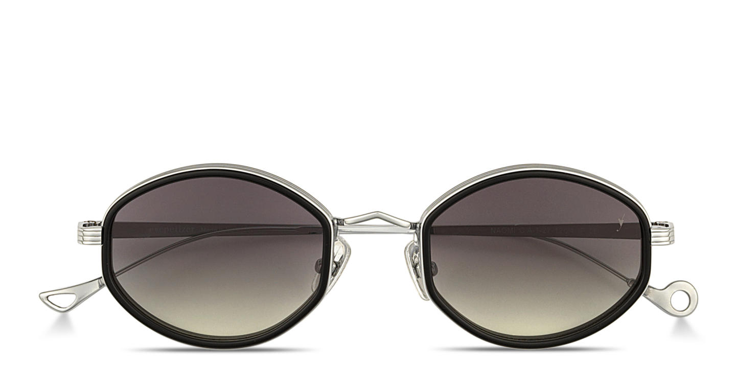 Shop Eyepetizer Naomi Unisex Oval Sunglasses in Silver Black online.