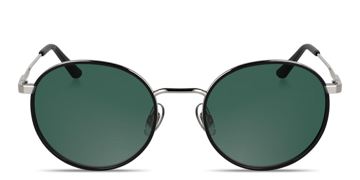 Shop Calvin Klein Engraved Logo Unisex Round Sunglasses in Black & Silver online.