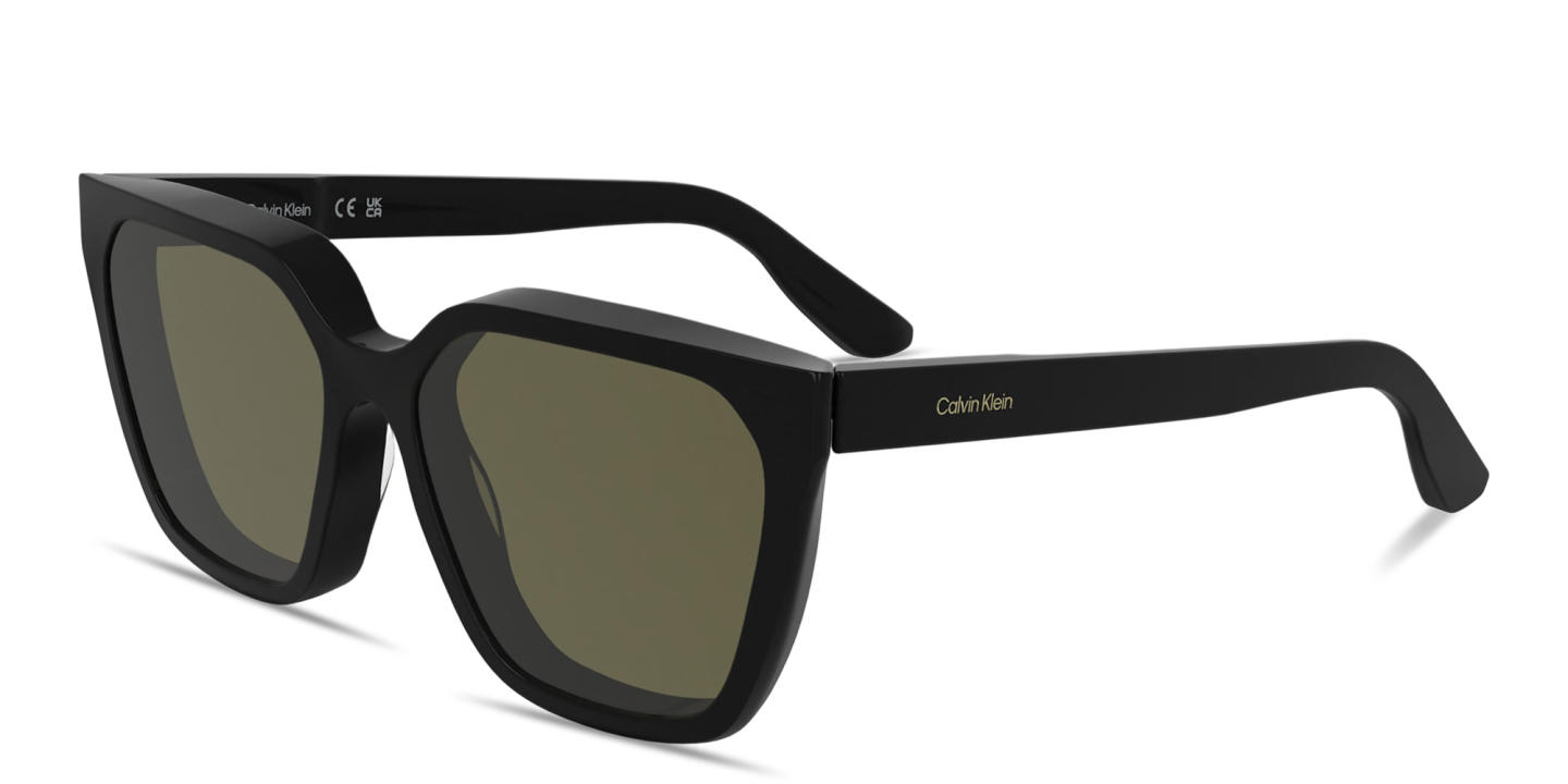 Shop Calvin Klein Logo Lettering Rectangle Sunglasses in Black online.