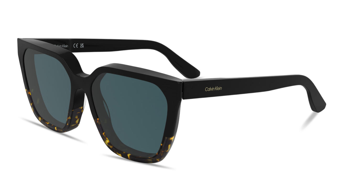 Shop Calvin Klein Logo Lettering Rectangle Sunglasses in Black & Tortoise online.