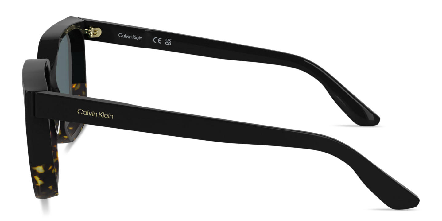 Shop Calvin Klein Logo Lettering Rectangle Sunglasses in Black & Tortoise online.