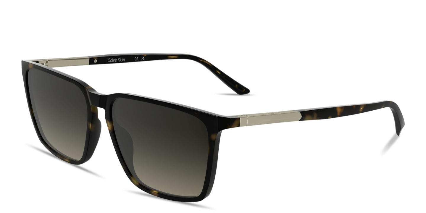Shop Calvin Klein Logo Lettering Rectangle Sunglasses in Havana online.