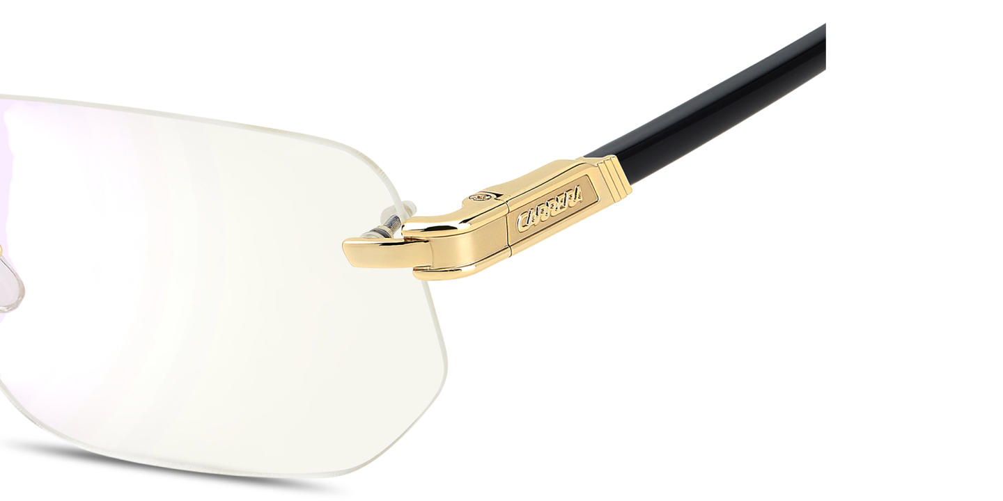 Shop Carrera Engraved Logo Wide Rimless Irregular Eyeglasses in Polished Gold online.