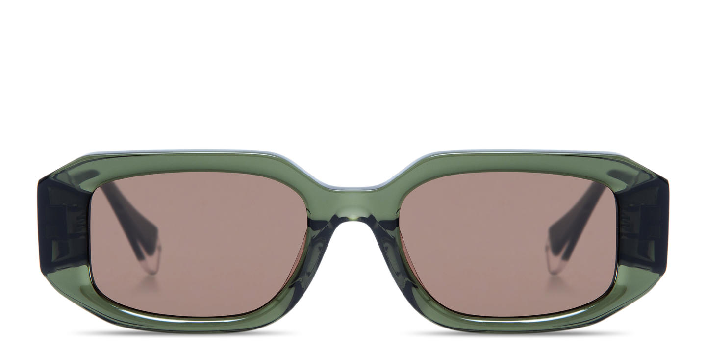 Shop GIGI STUDIOS Danielle Unisex Rectangle Sunglasses in Transparent Green online.