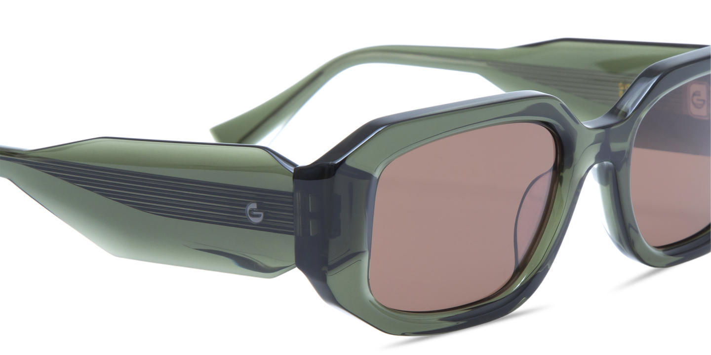 Shop GIGI STUDIOS Danielle Unisex Rectangle Sunglasses in Transparent Green online.
