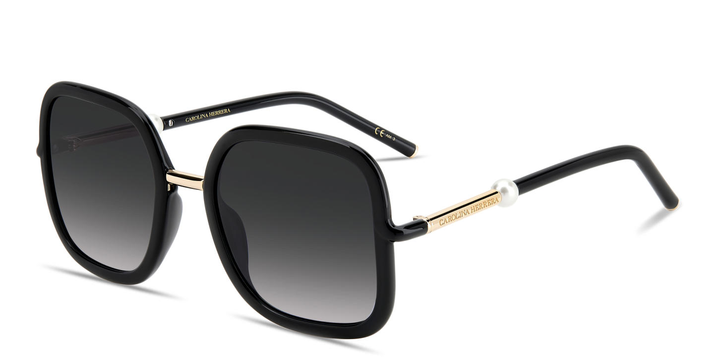Shop Carolina Herrera Logo Signature Oversized Square Sunglasses in Black online.
