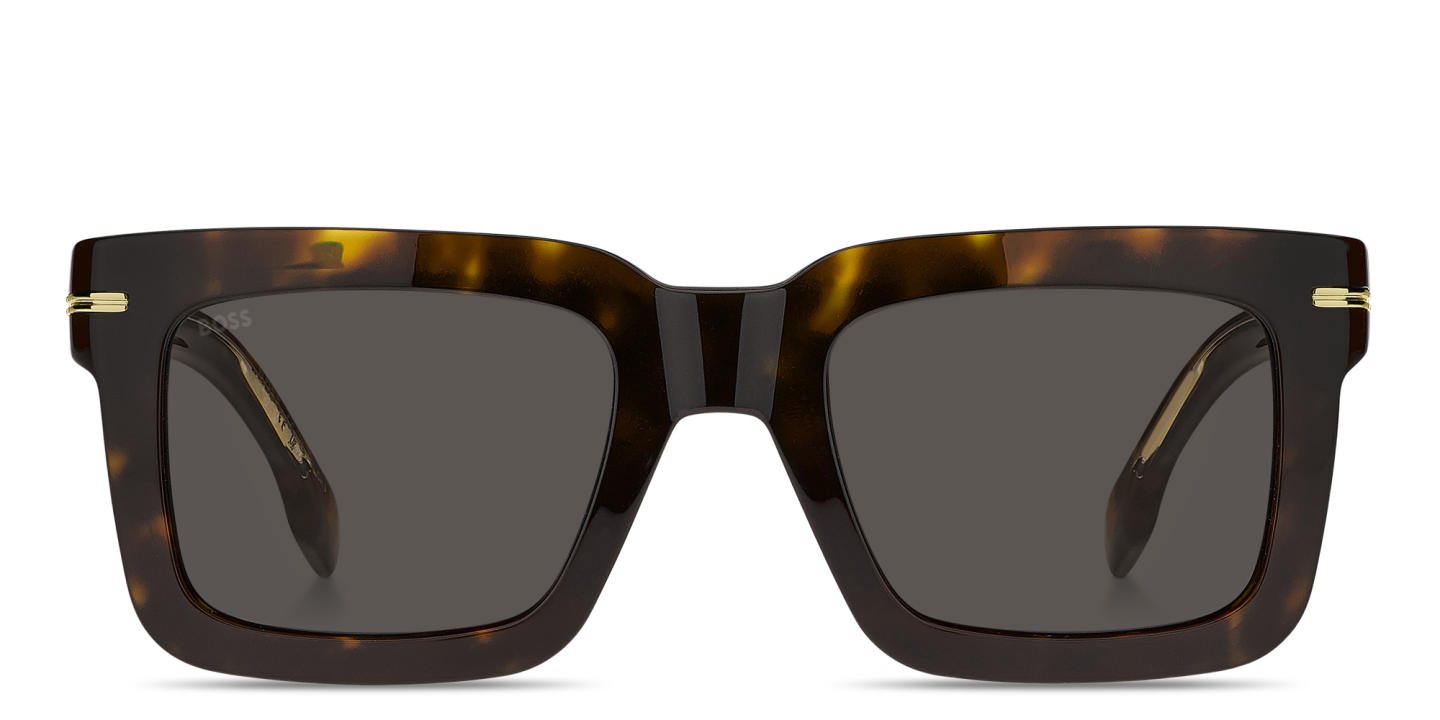 Shop Hugo Boss Logo Signature Rectangle Sunglasses in Havana online.