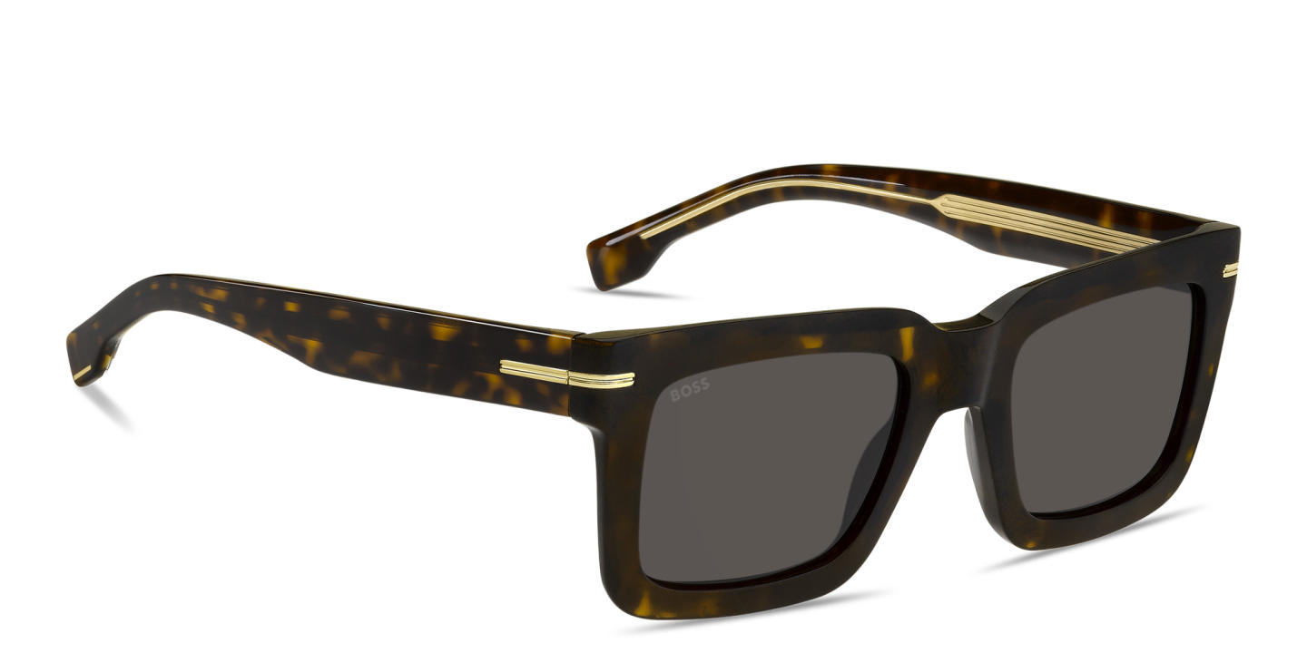 Shop Hugo Boss Logo Signature Rectangle Sunglasses in Havana online.