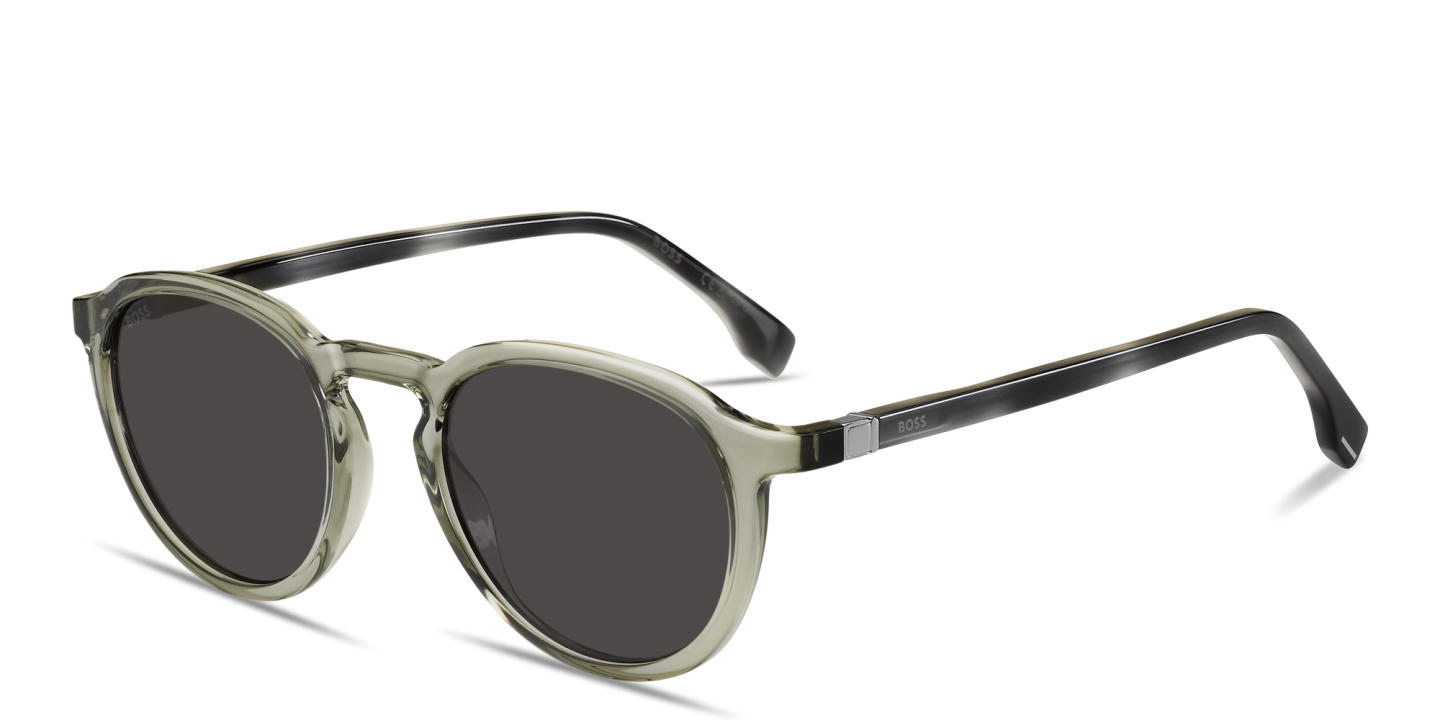Shop Hugo Boss Logo Signature Round Sunglasses in Grey Havana online.