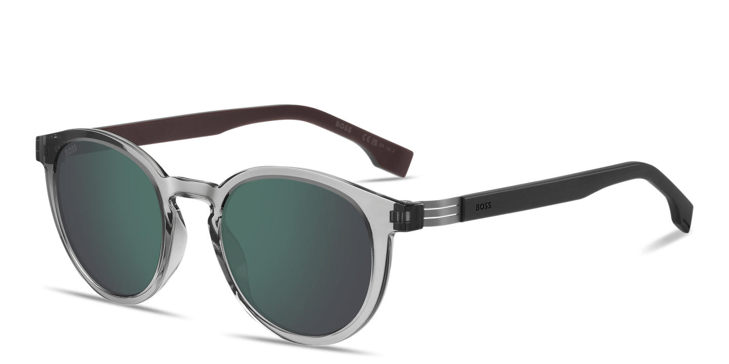 Shop Hugo Boss Logo Signature Panthos Sunglasses in Transparent Grey online.