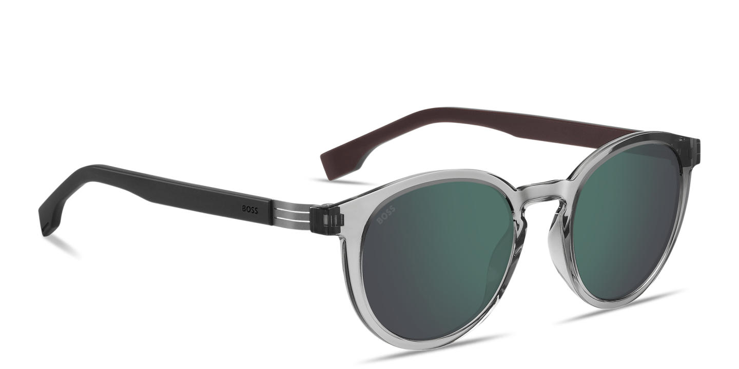 Shop Hugo Boss Logo Signature Panthos Sunglasses in Transparent Grey online.