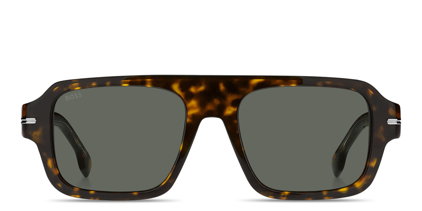 Shop Hugo Boss Logo Signature Rectangle Sunglasses in Havana online.