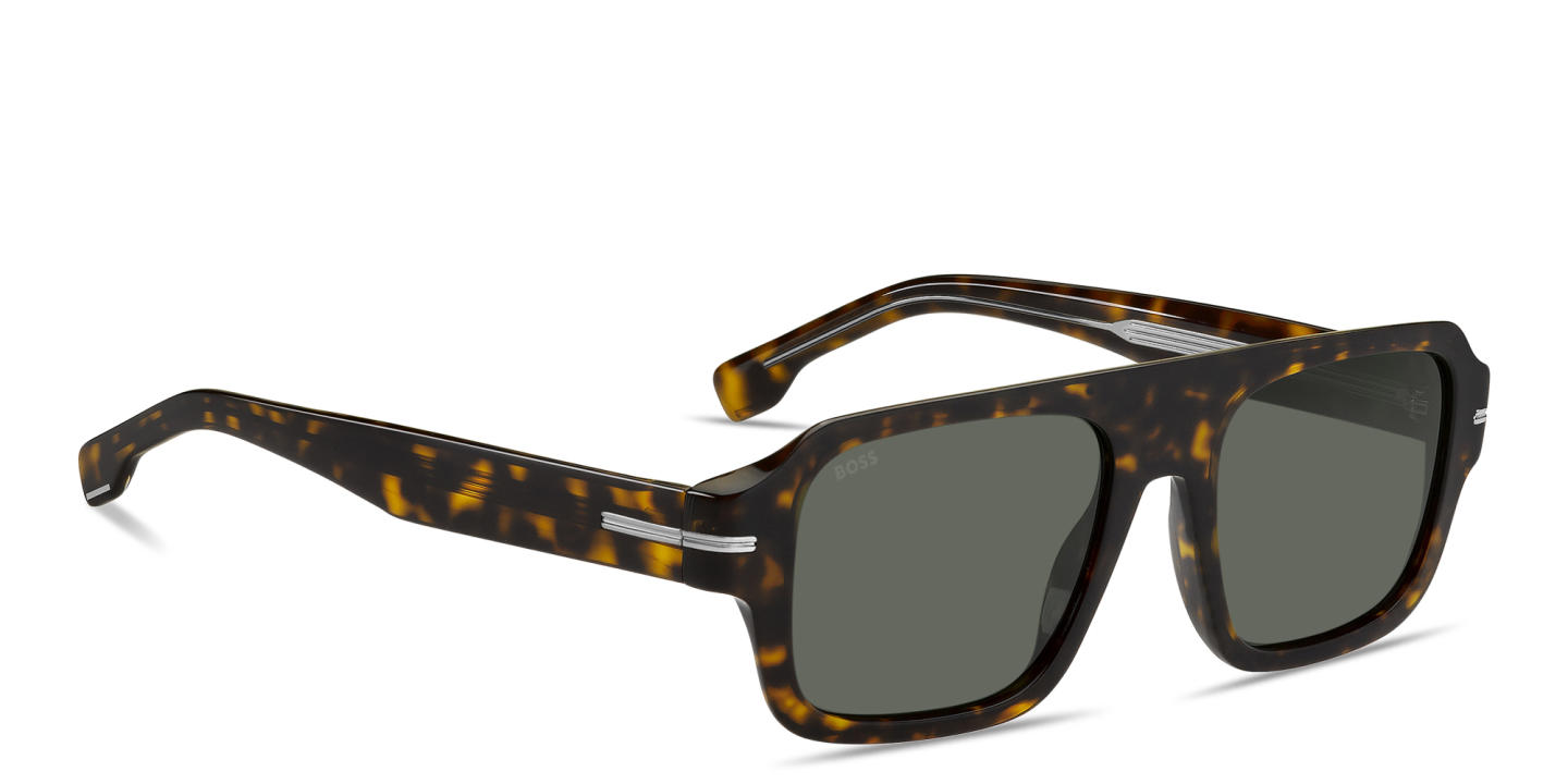 Shop Hugo Boss Logo Signature Rectangle Sunglasses in Havana online.