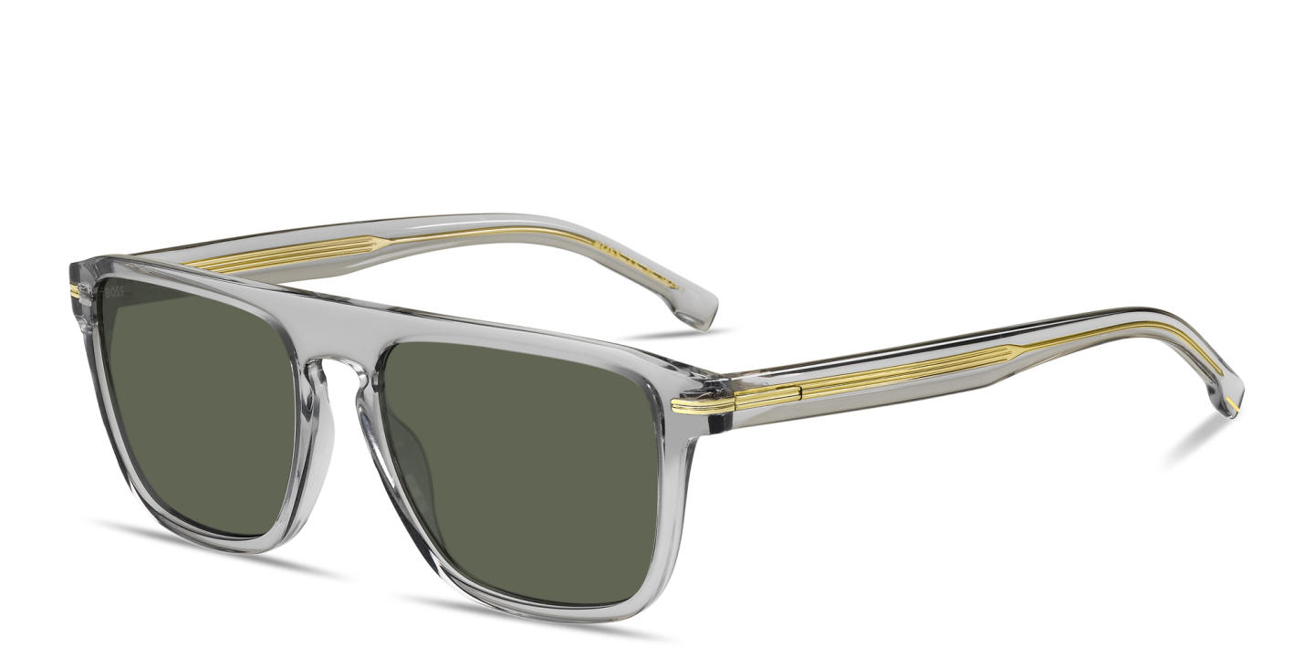 Shop Hugo Boss Logo Signature Rectangle Sunglasses in Transparent Grey online.