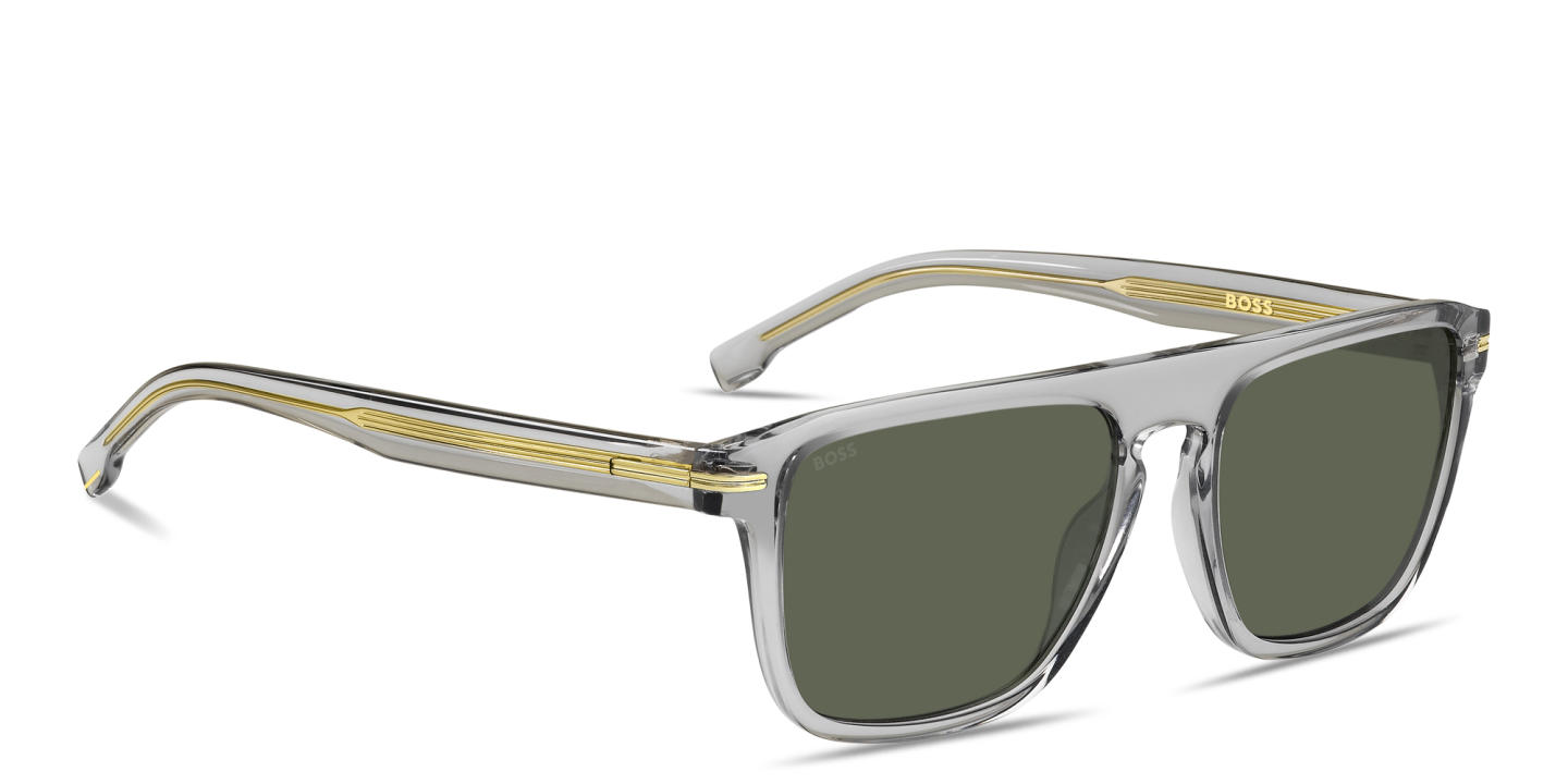 Shop Hugo Boss Logo Signature Rectangle Sunglasses in Transparent Grey online.