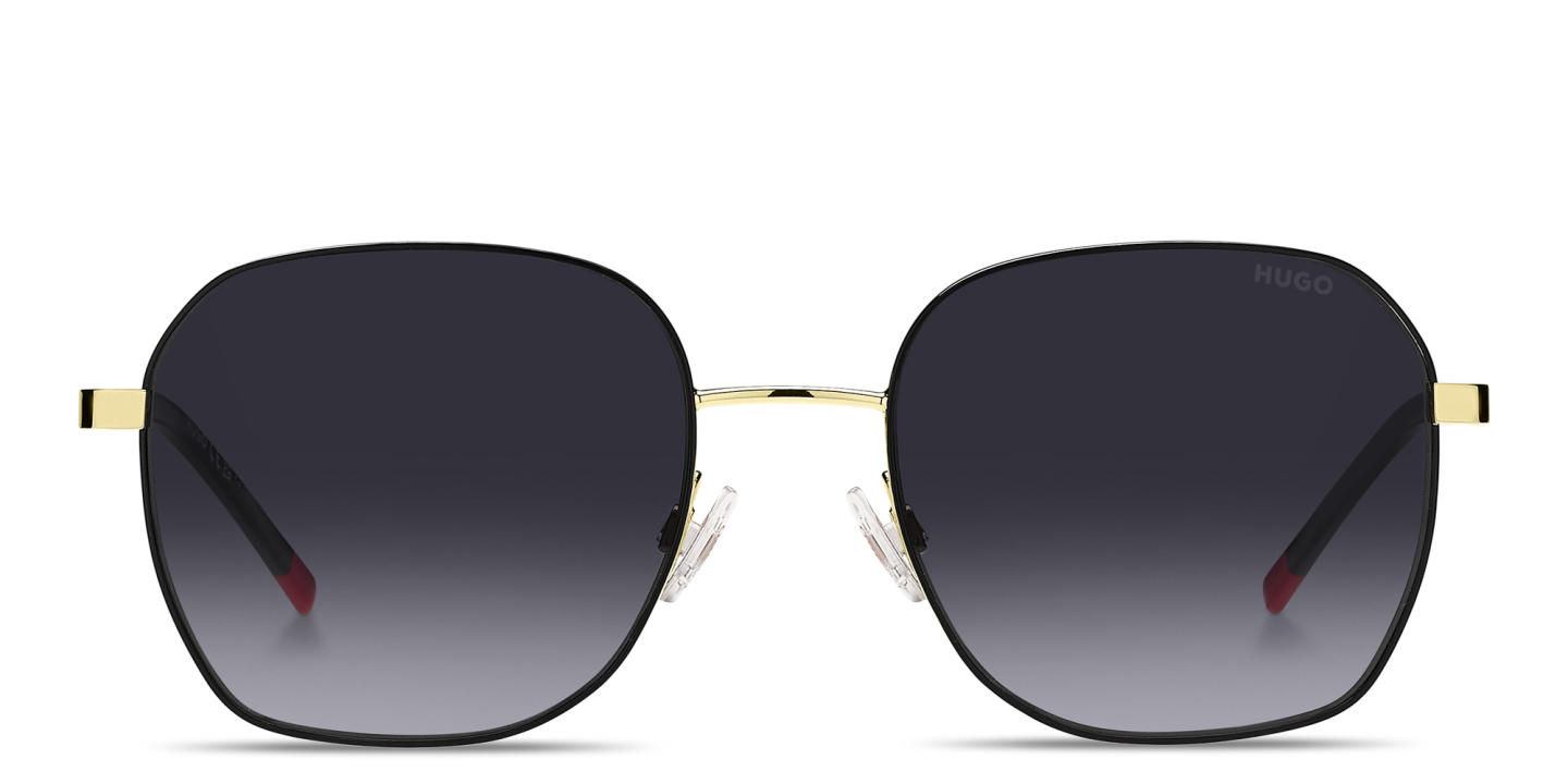 Shop Hugo Boss Engraved Logo Square Sunglasses in Gold Black online.