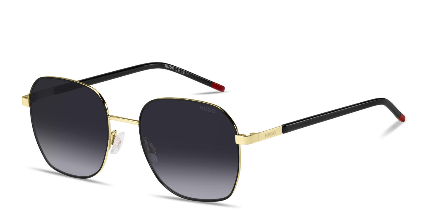 Shop Hugo Boss Engraved Logo Square Sunglasses in Gold Black online.