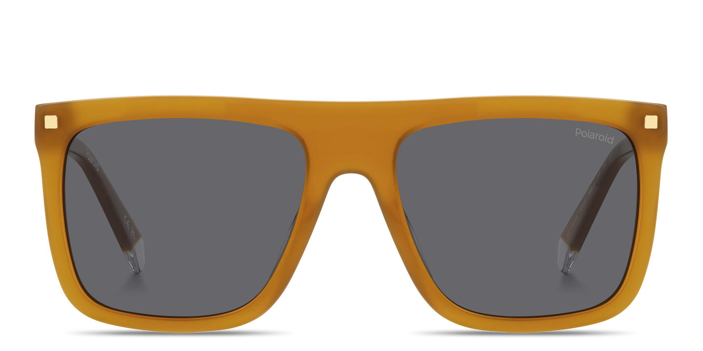 Shop Polaroid Logo Square Sunglasses in Yellow online.