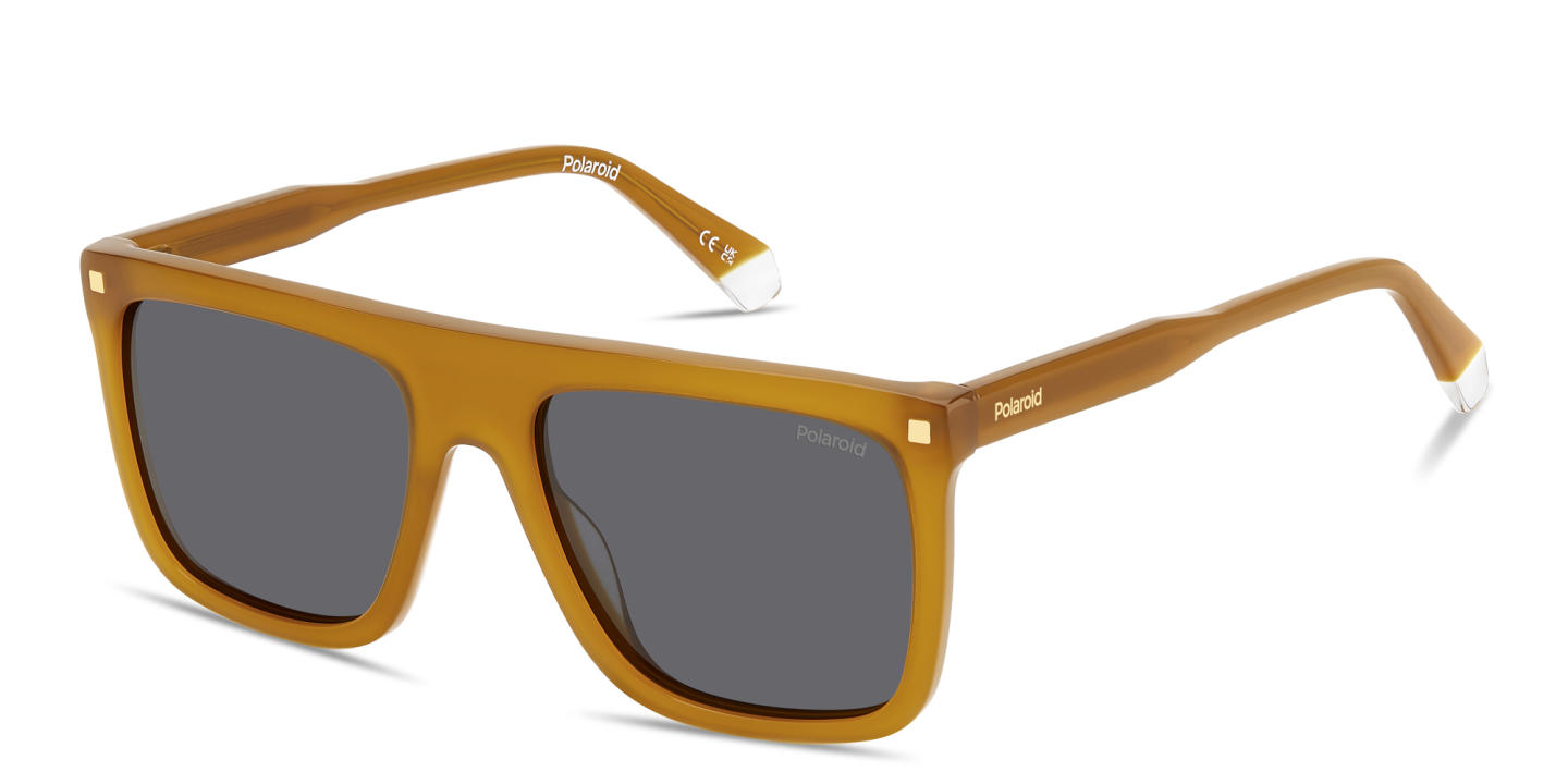 Shop Polaroid Logo Square Sunglasses in Yellow online.