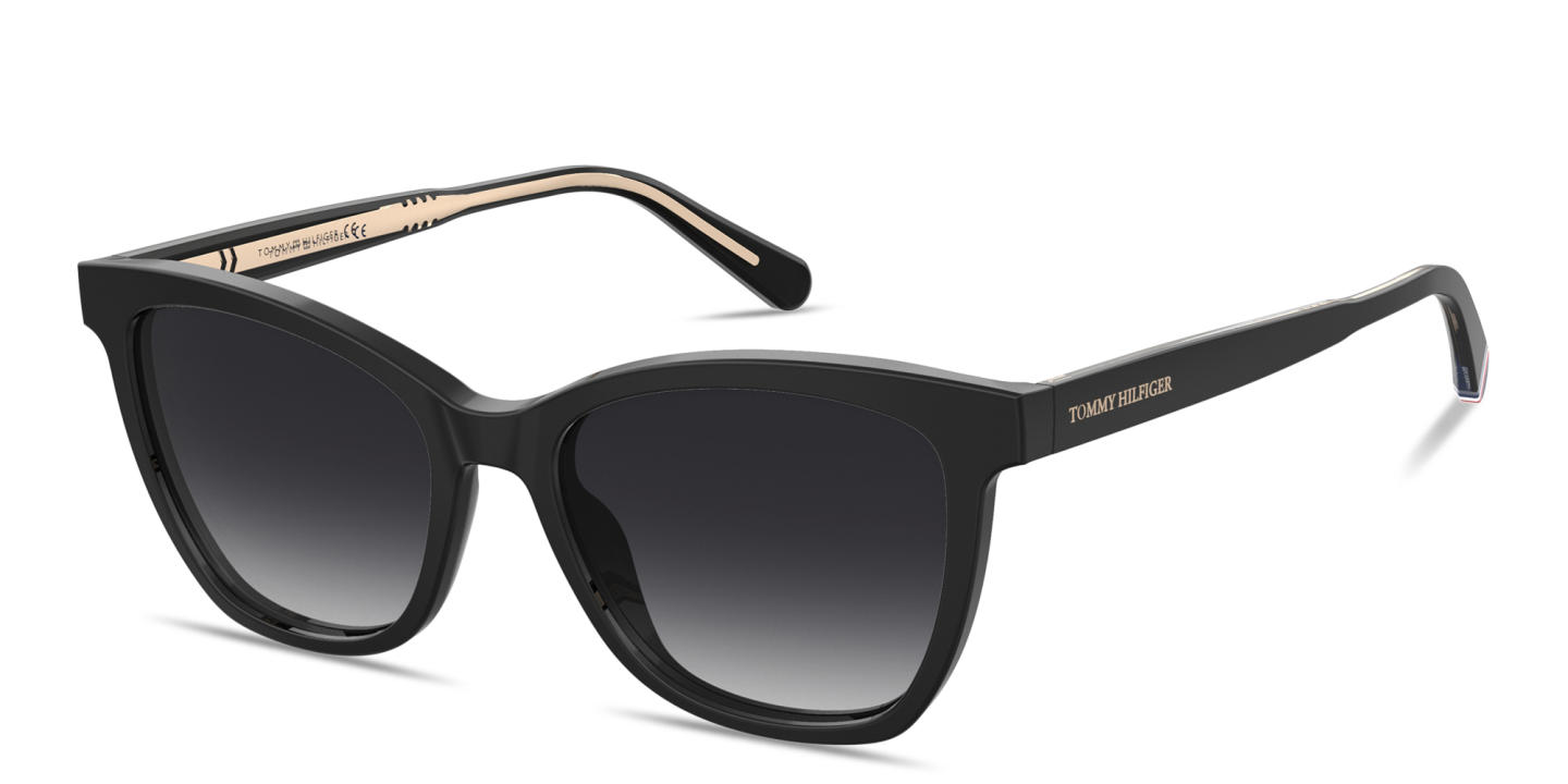 Shop Tommy Hilfiger Logo Signature Cat-Eye Sunglasses in Black online.