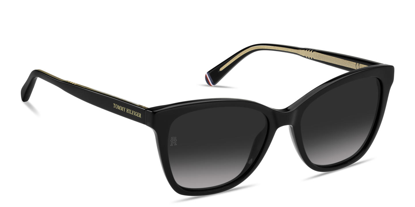 Shop Tommy Hilfiger Logo Signature Cat-Eye Sunglasses in Black online.