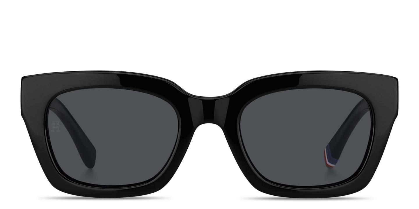 Shop Tommy Hilfiger TH Logo Rectangle Sunglasses in Black online.