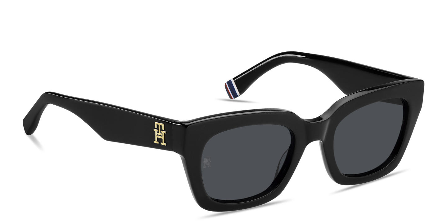 Shop Tommy Hilfiger TH Logo Rectangle Sunglasses in Black online.