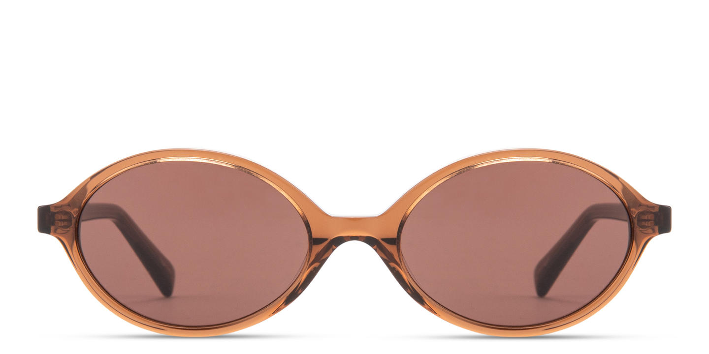 Shop TRICE Logo Oval Sunglasses in Transparent Brown online.