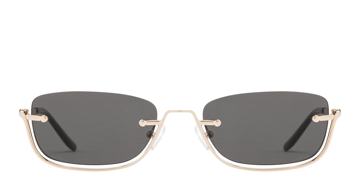 Shop TRICE Engraved Logo Half-Rim Square Sunglasses in Gold online.