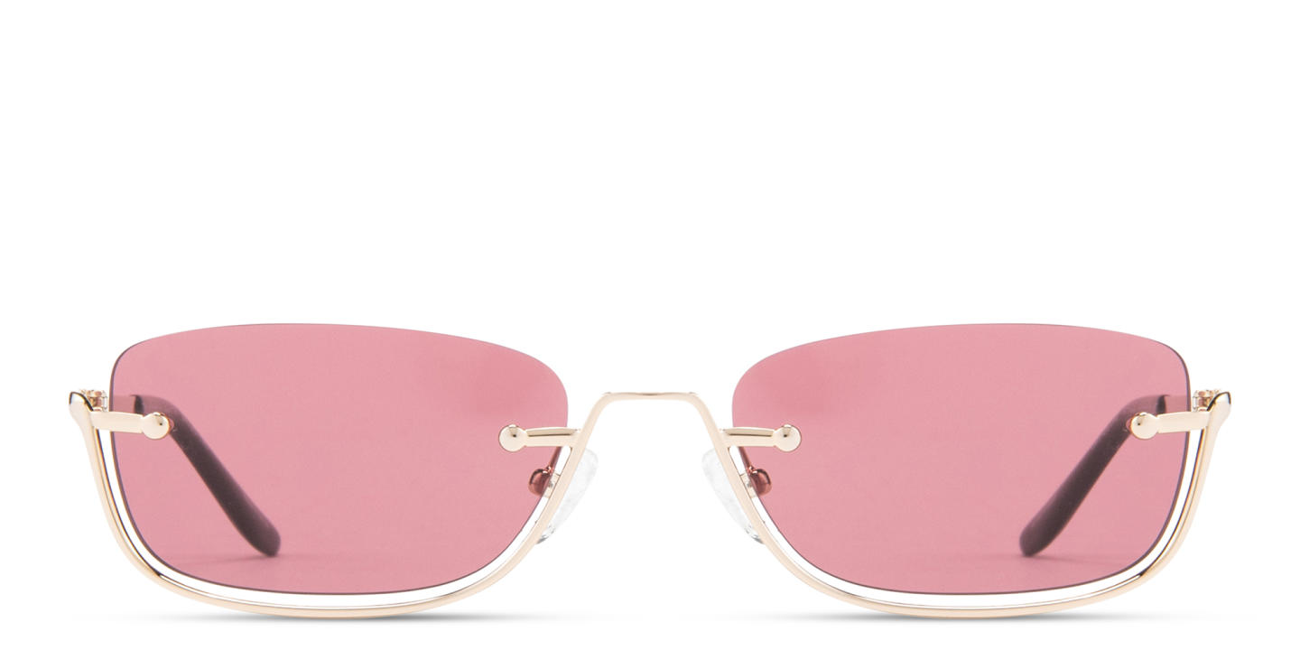 Shop TRICE Engraved Logo Half-Rim Square Sunglasses in Gold online.