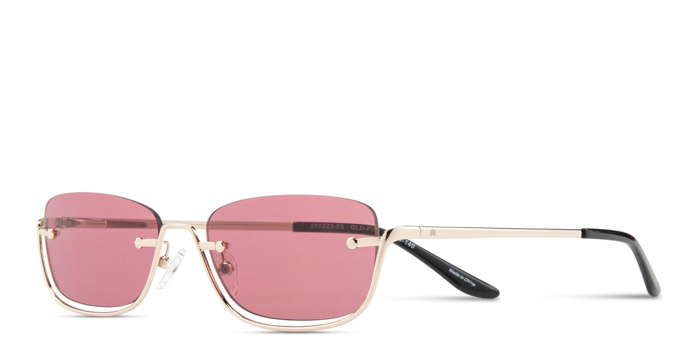 Shop TRICE Engraved Logo Half-Rim Square Sunglasses in Gold online.