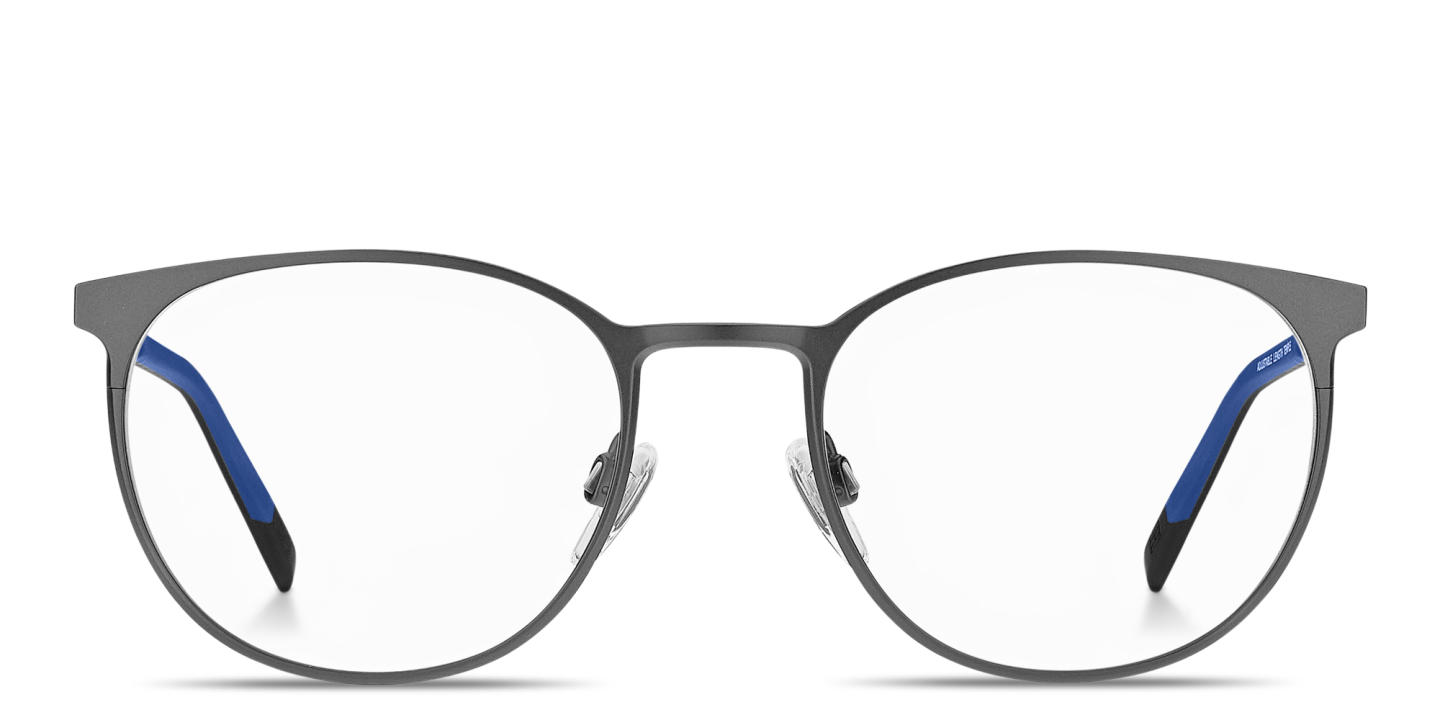 Shop Tommy Hilfiger Logo Round Eyeglasses in Matte Ruthenium online.