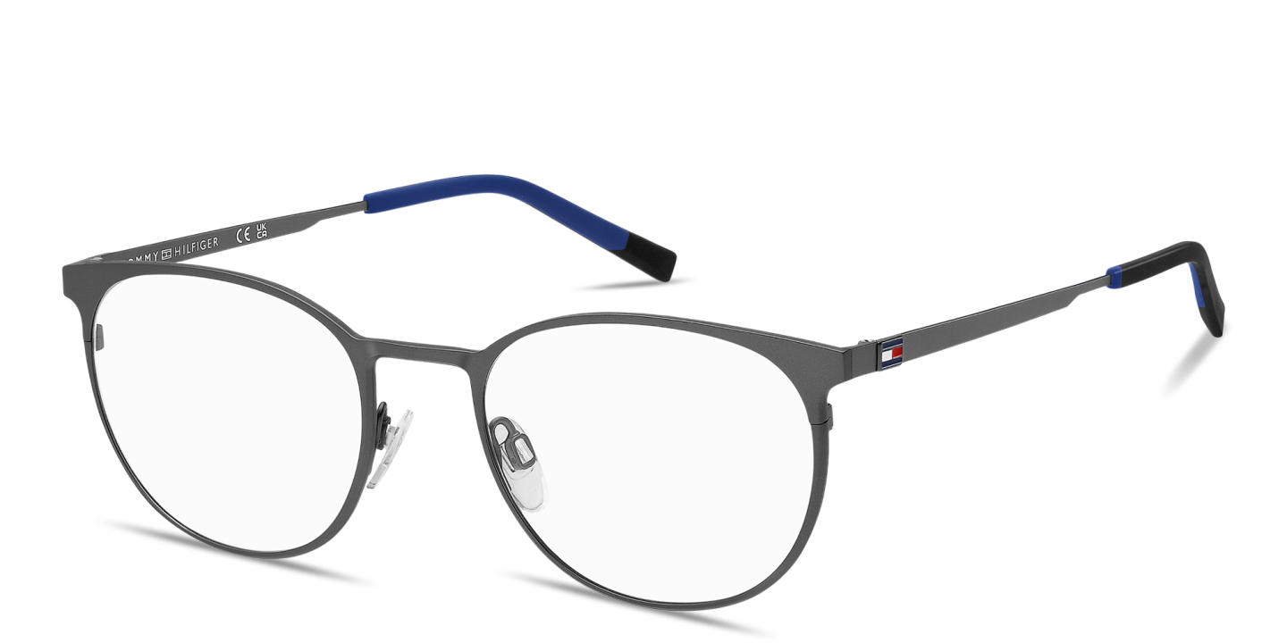 Shop Tommy Hilfiger Logo Round Eyeglasses in Matte Ruthenium online.