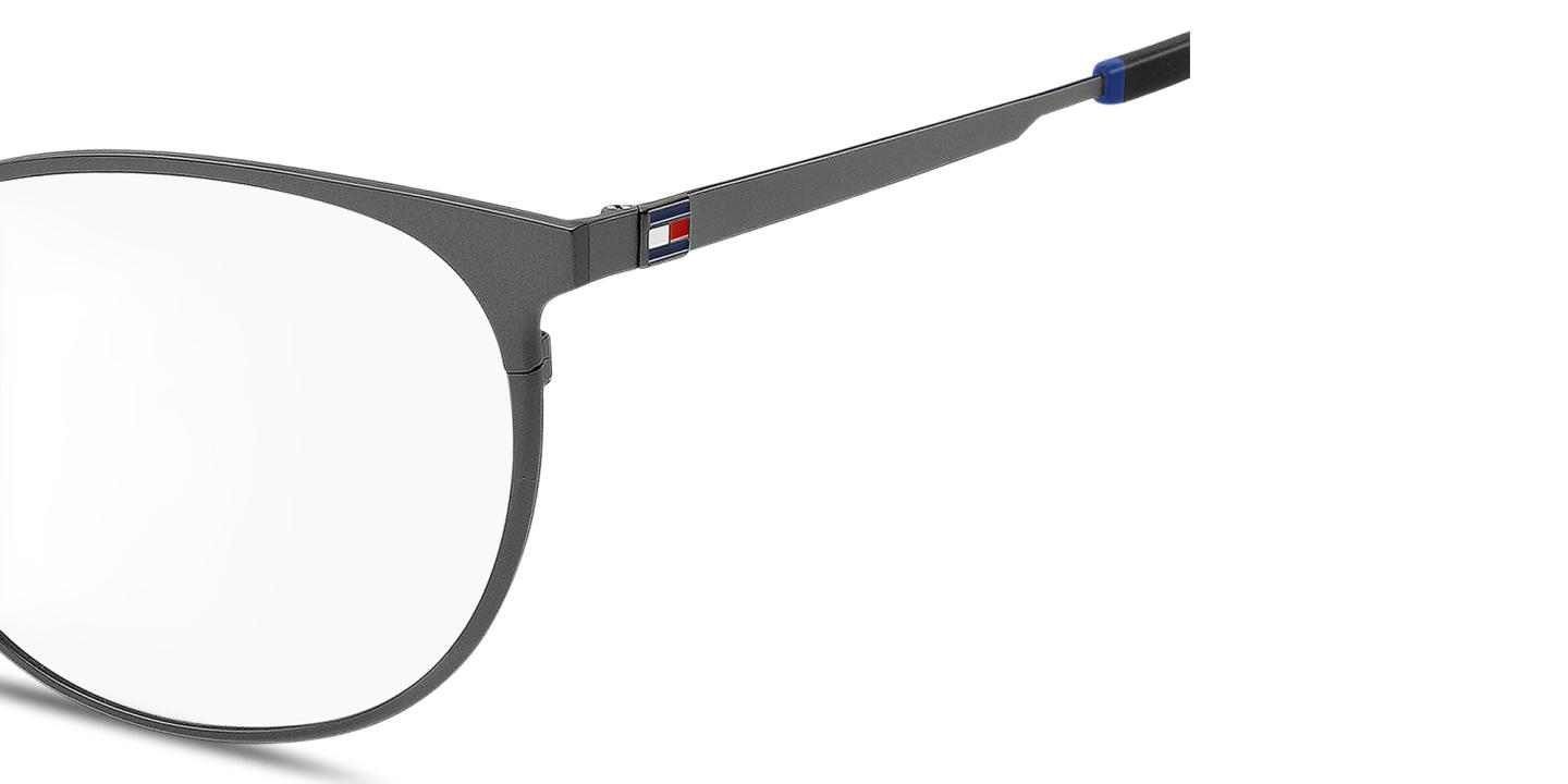 Shop Tommy Hilfiger Logo Round Eyeglasses in Matte Ruthenium online.