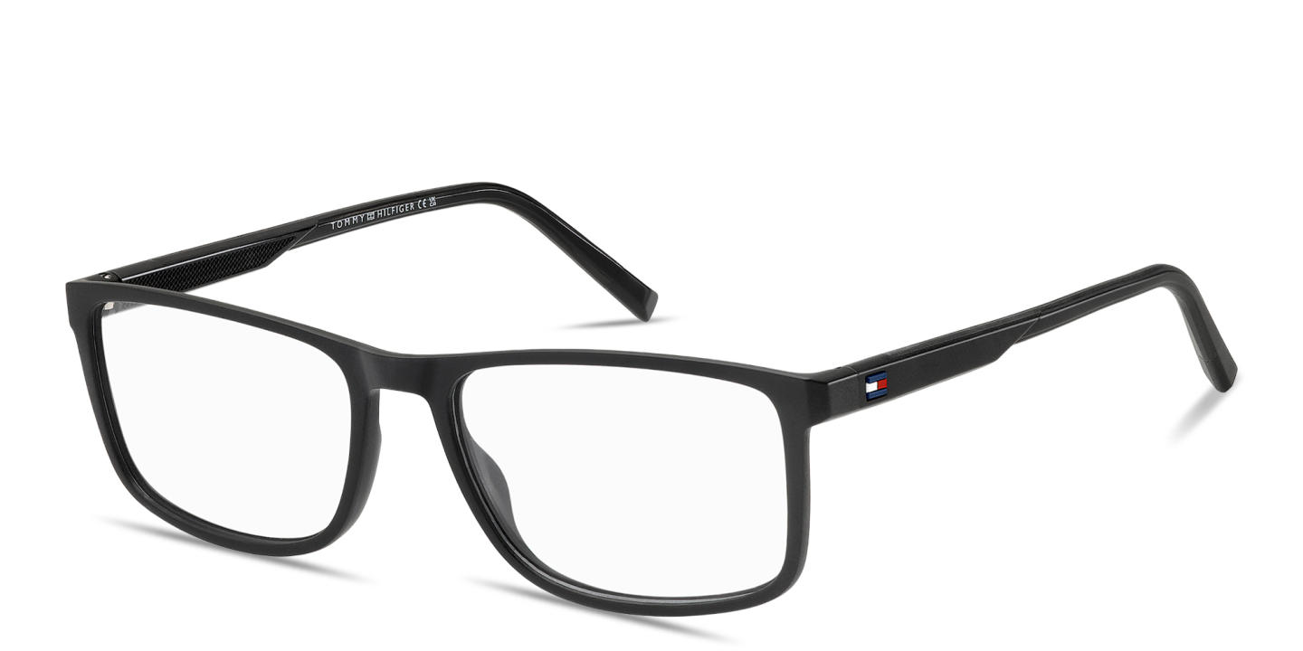 Shop Tommy Hilfiger Logo Rectangle Eyeglasses in Black online.