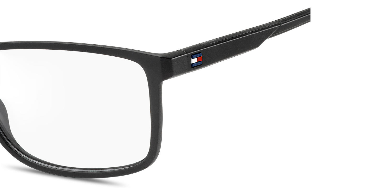 Shop Tommy Hilfiger Logo Rectangle Eyeglasses in Black online.