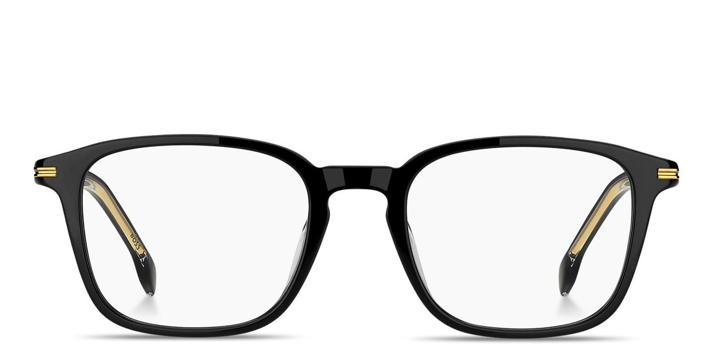 Shop Hugo Boss Logo Lettering Square Eyeglasses in Black online.