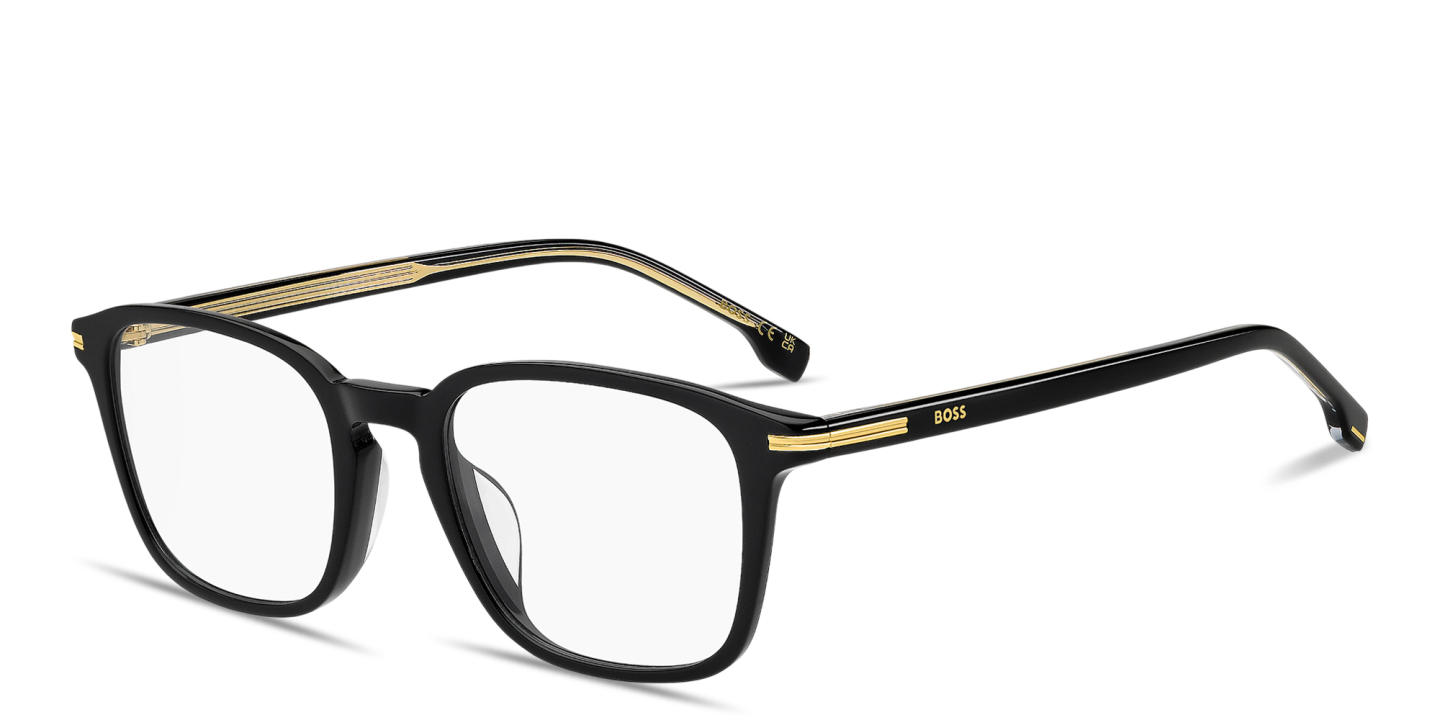 Shop Hugo Boss Logo Lettering Square Eyeglasses in Black online.
