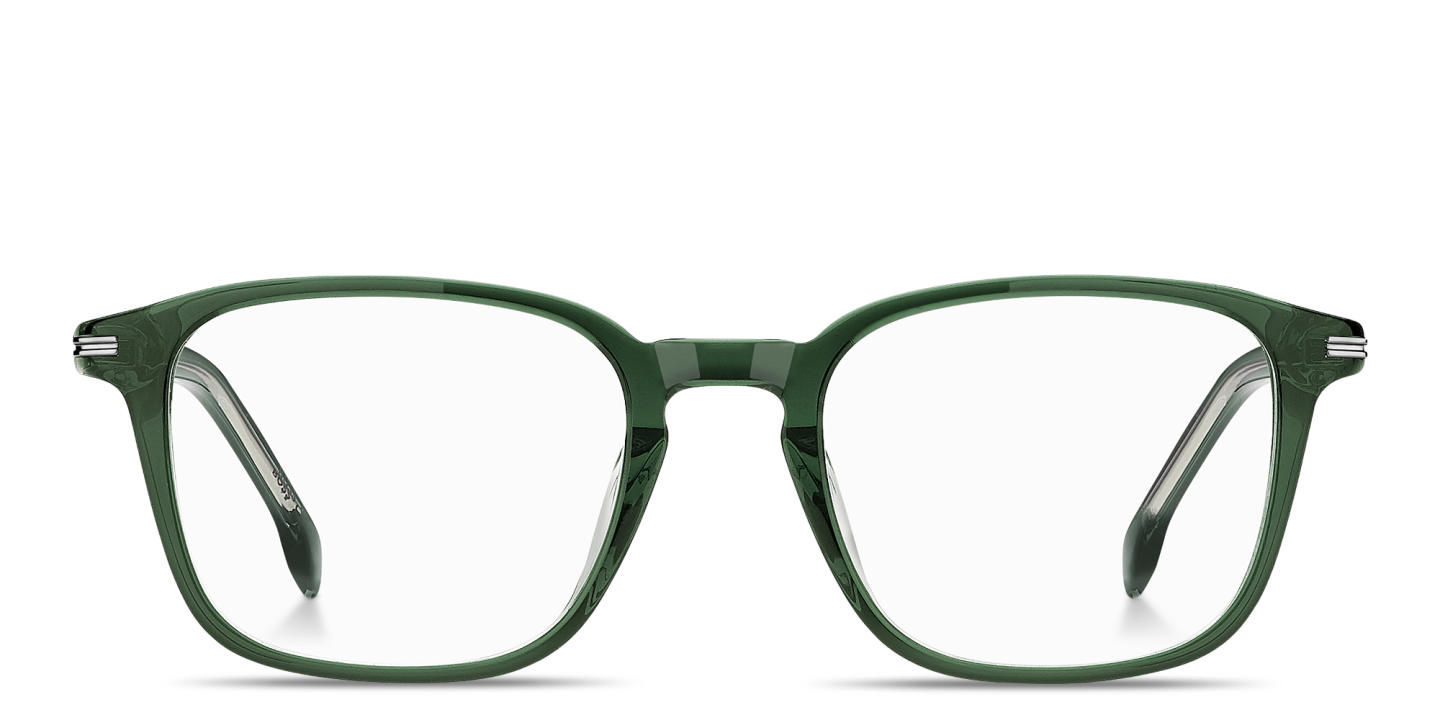 Shop Hugo Boss Logo Lettering Square Eyeglasses in Green online.