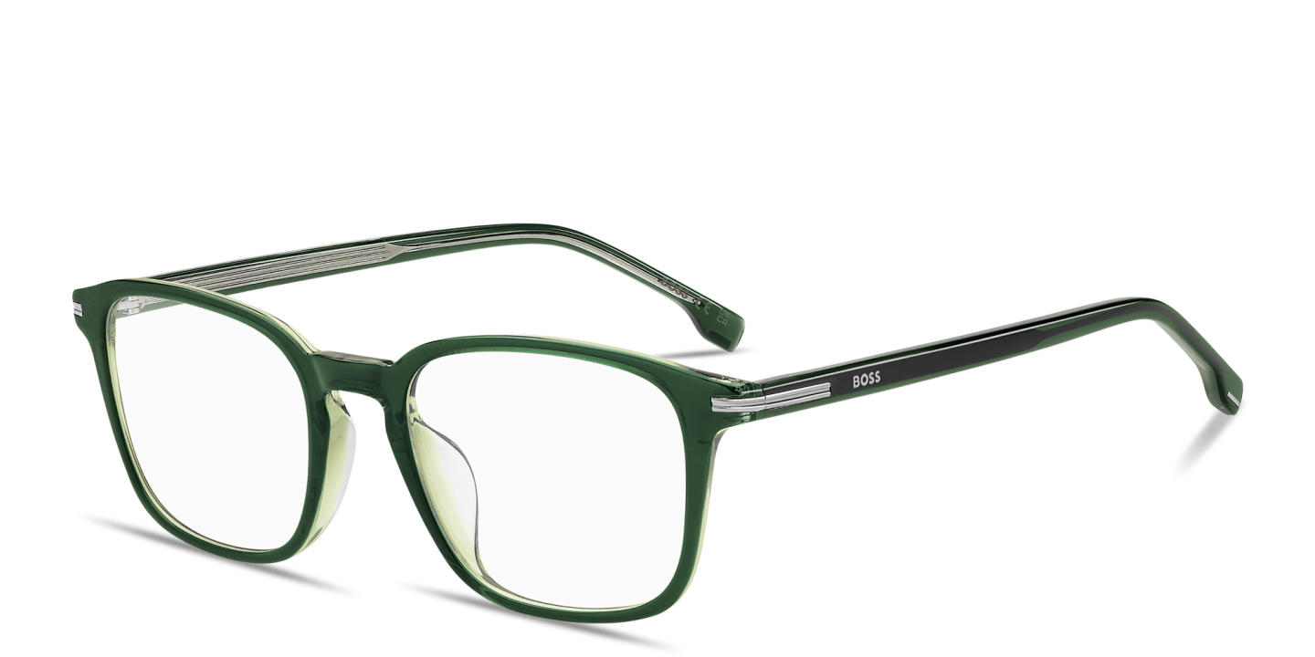 Shop Hugo Boss Logo Lettering Square Eyeglasses in Green online.