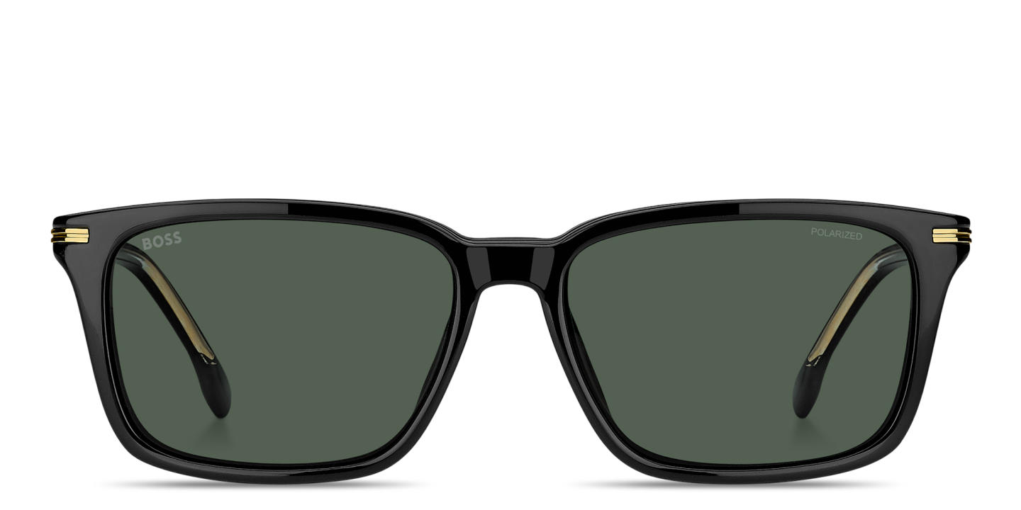 Shop Hugo Boss Clip-On Wide Square Eyeglasses in Black online.