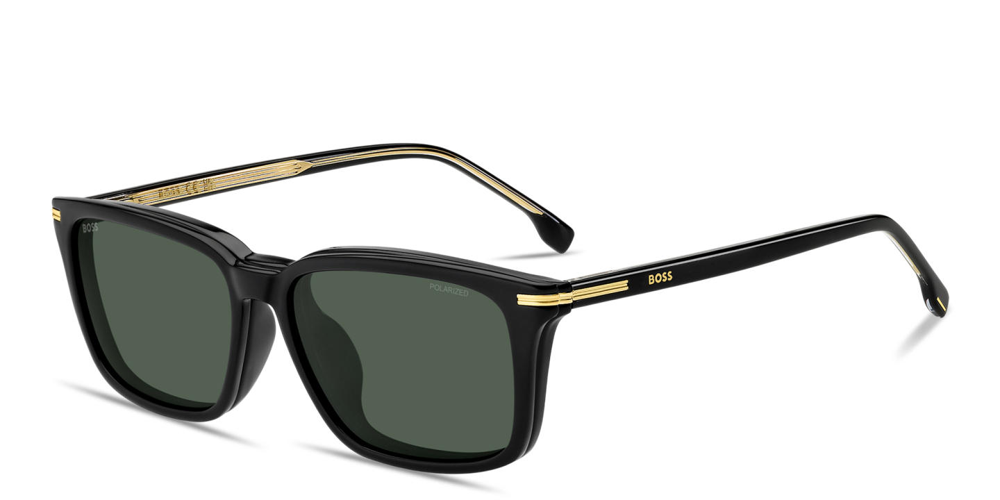 Shop Hugo Boss Clip-On Wide Square Eyeglasses in Black online.