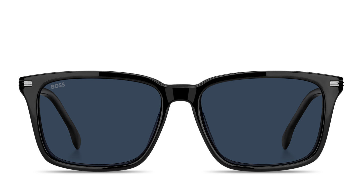 Shop Hugo Boss Clip-On Wide Square Eyeglasses in Black Shaded Grey online.