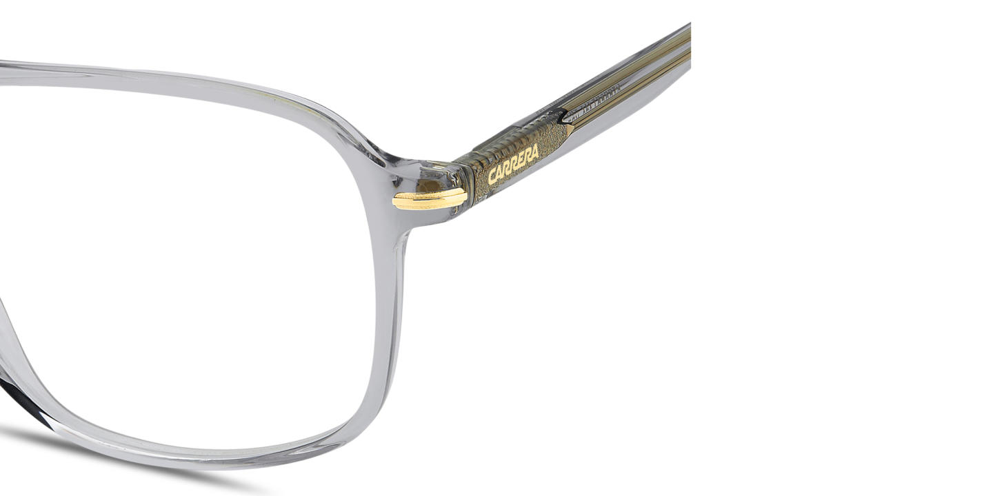 Shop Carrera Logo Signature Wide Rectangle Eyeglasses in Transparent Grey online.