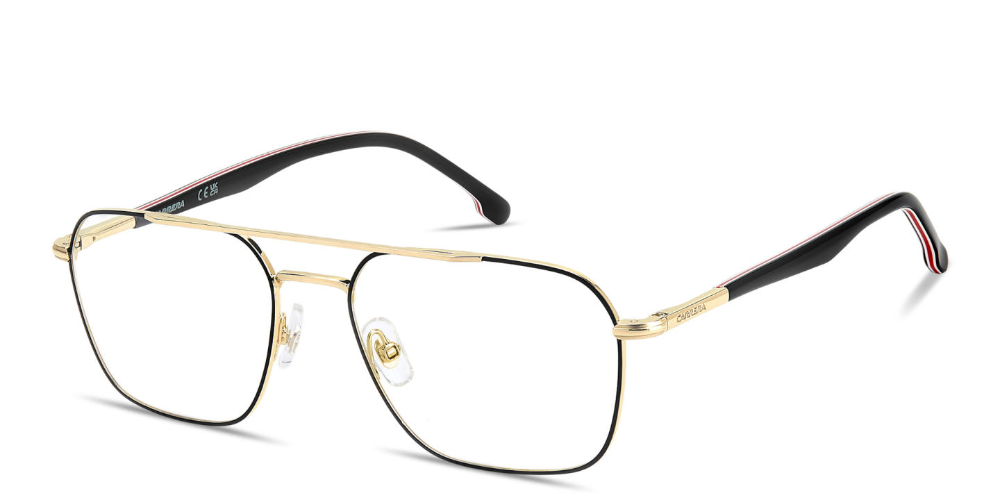 Shop Carrera Logo Signature Wide Square Eyeglasses in Black Gold online.