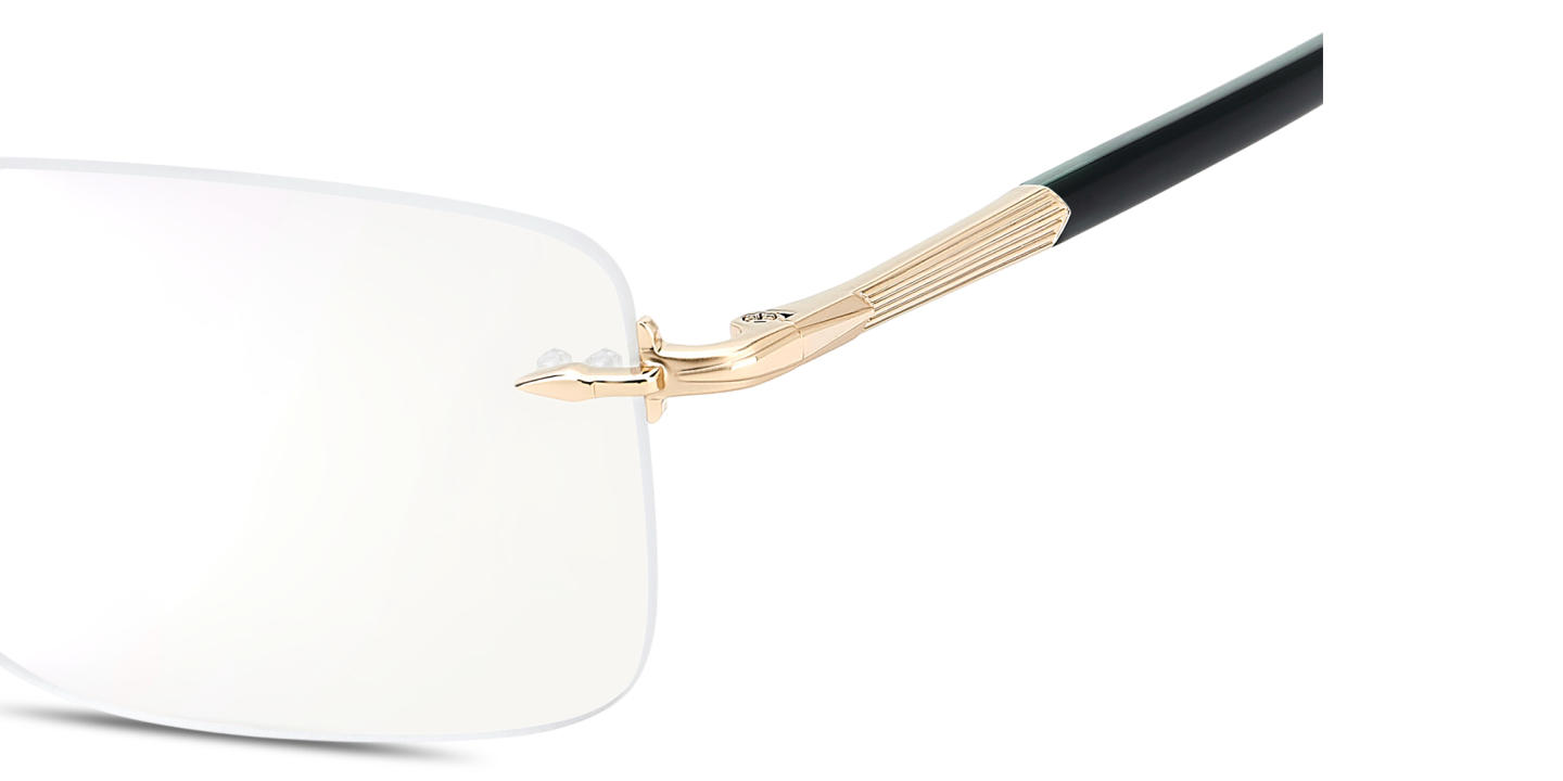 Shop DAVID BECKHAM Curator Collection Wide Rimless Rectangle Eyeglasses With Blue Light Filter Lenses in Gold online.