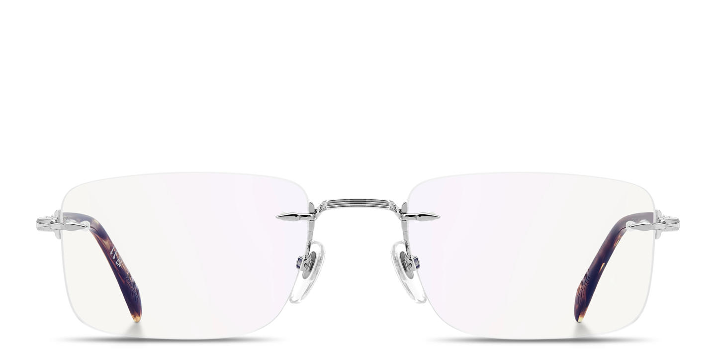 Shop DAVID BECKHAM Curator Collection Wide Rimless Rectangle Eyeglasses With Blue Light Filter Lenses in Palladium online.
