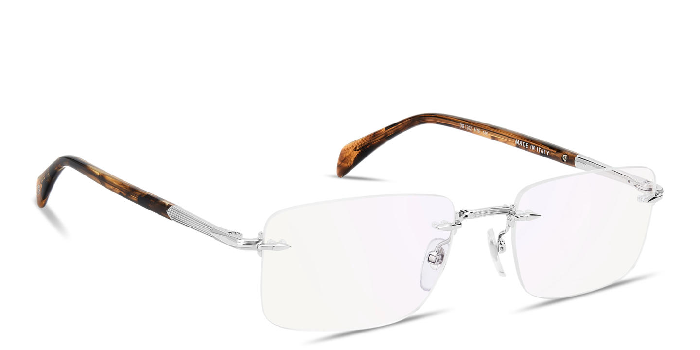 Shop DAVID BECKHAM Curator Collection Wide Rimless Rectangle Eyeglasses With Blue Light Filter Lenses in Palladium online.