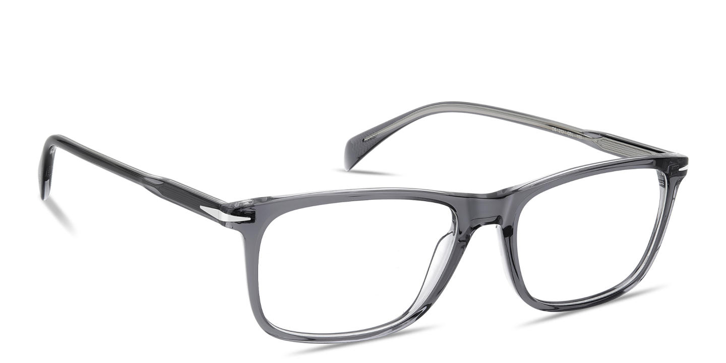 Shop DAVID BECKHAM Talisman Rectangle Eyeglasses in Crystal Grey online.